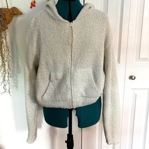 SKIMS "Cozy" Cropped White Zip-Up Hoodie L/XL